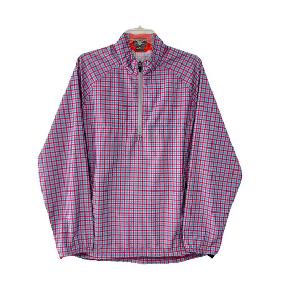 Fennec 1/2 Zip Pullover Golf Jacket Windbreaker Mens Medium Pink Blue Waist Adj - Picture 1 of 13